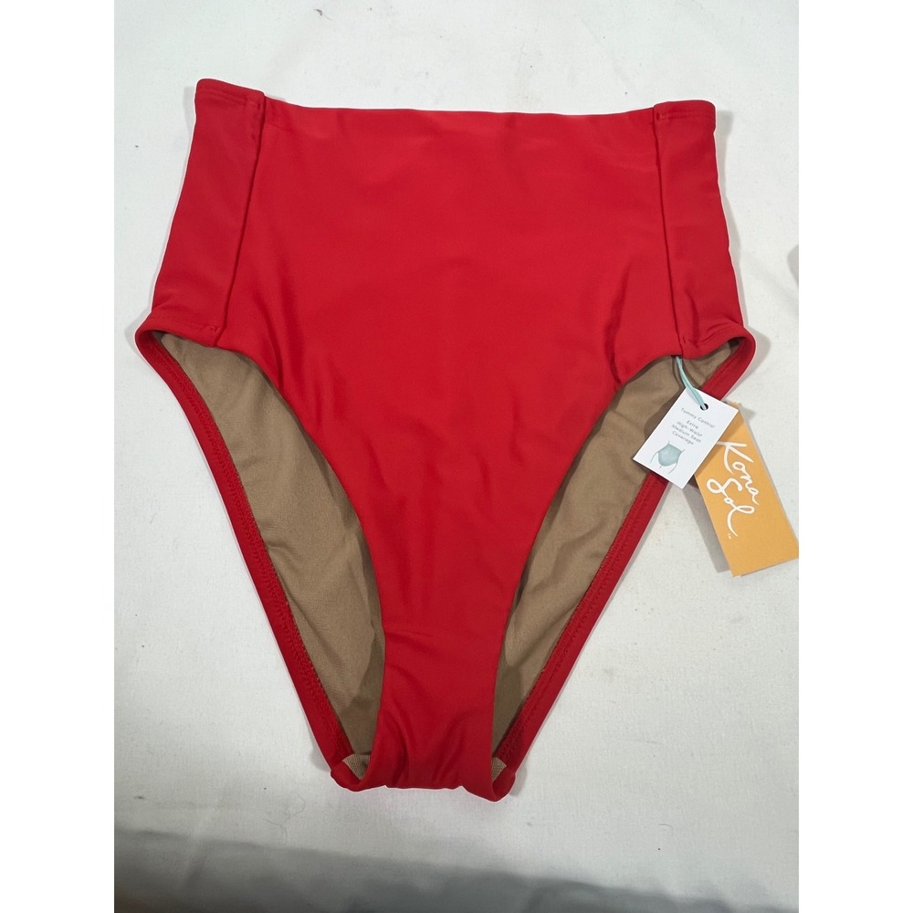 Kona Sol Extra High-Waist Tummy Control Bikini Bottom Women S 4-6 Red Resortwear